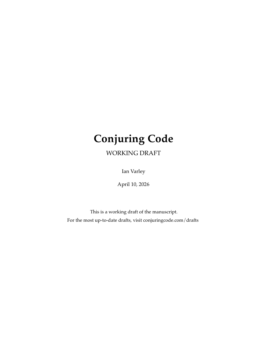 Conjuring Code working draft cover page